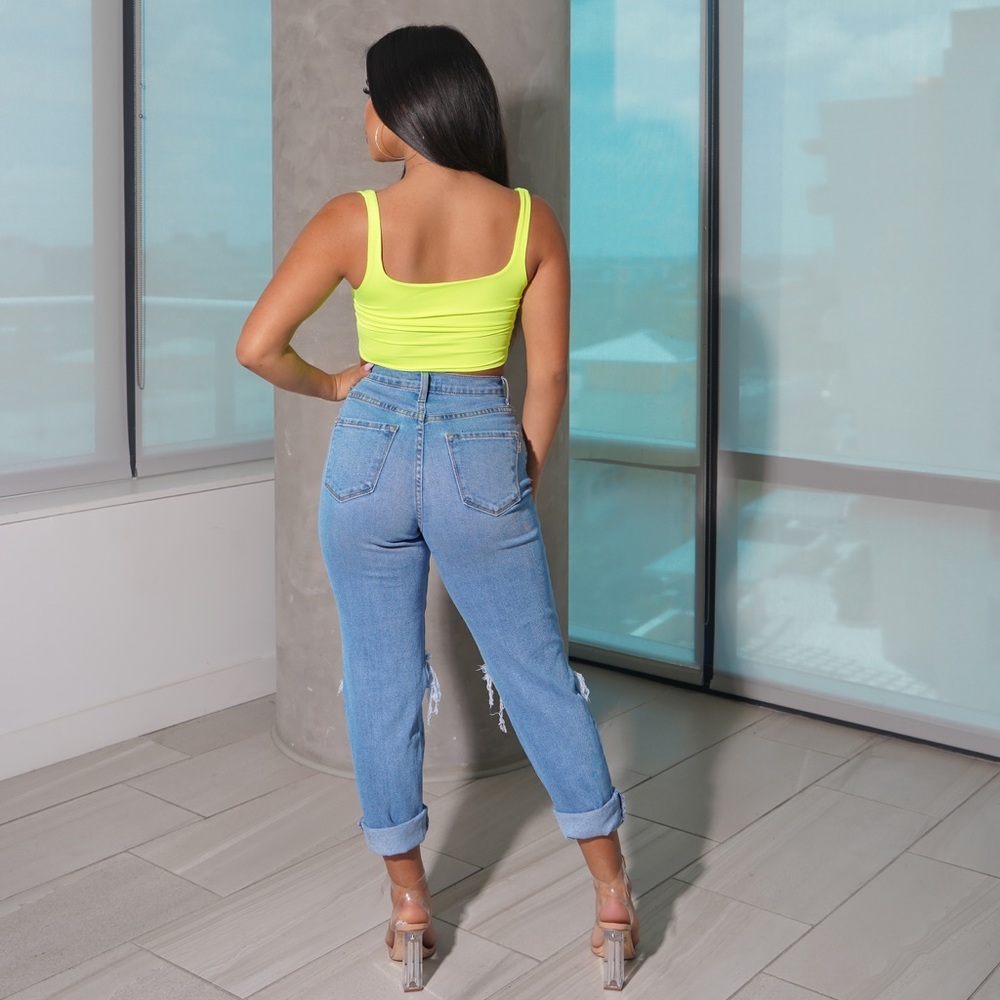 Medium Stone Ripped Knee Cuffed Jeans - Picture 5 of 8